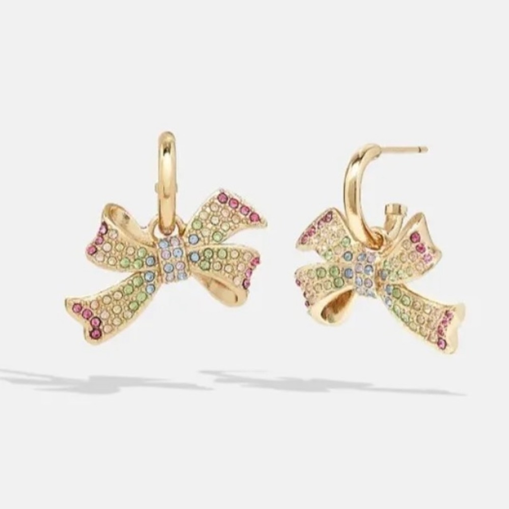 Coach multicolor bow shaped earrings,gold nwt